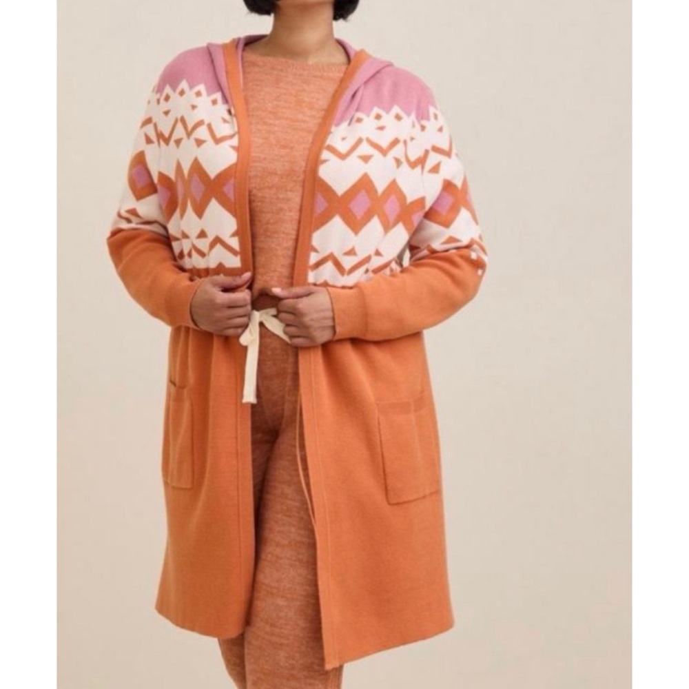 🆕 Plush Anorak Hooded Cinched Waist Sweater 0 L 12 NWT Torrid New! Orange Pink